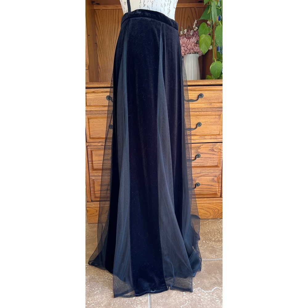 Ever Beauty Vintage Black Velvet Mesh Panel Maxi Skirt Whimsigoth Goth Size 6 - Picture 5 of 9